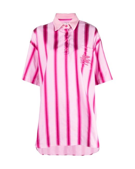 Etro Pink Embroidered-Logo Striped Shirt