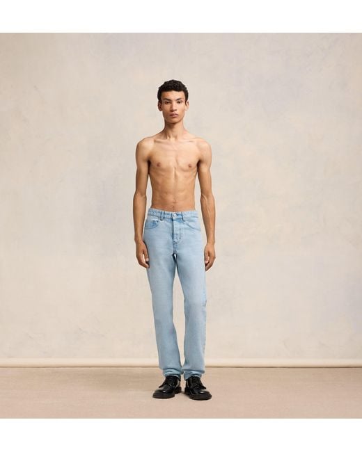 AMI Blue Mid Rise Straight Leg Jeans for men