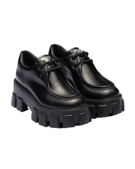 Prada Black Monolith Brushed Leather Lace-Up Shoes