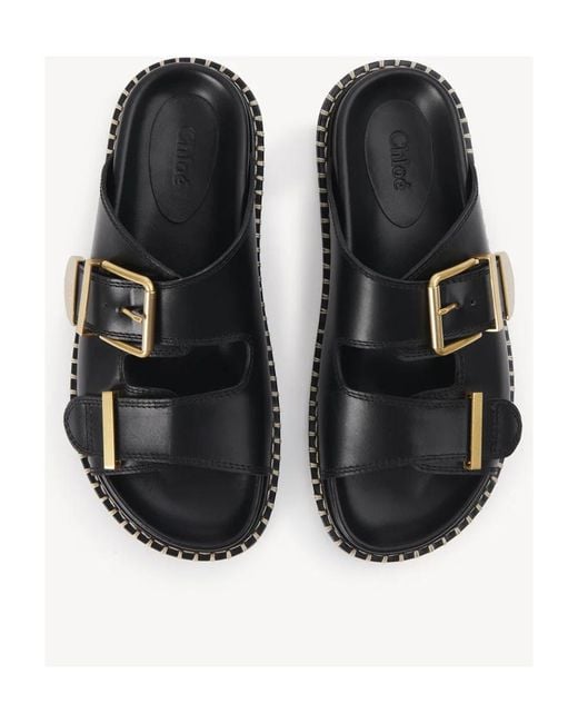 Chloé Black Chloé Logo Engraved Buckled Sandals