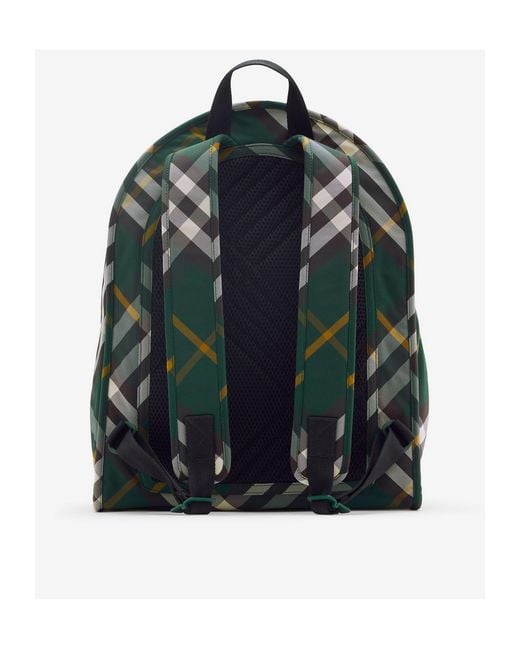 Burberry Green Shield Checkered Woven Zipped Backpack for men