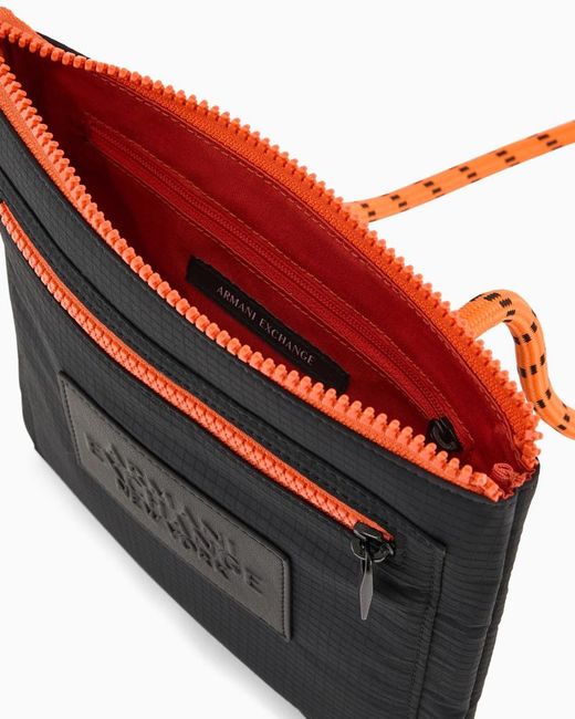 ARMANI EXCHANGE Black Ripstop Logo-Patch Shoulder Bag for men