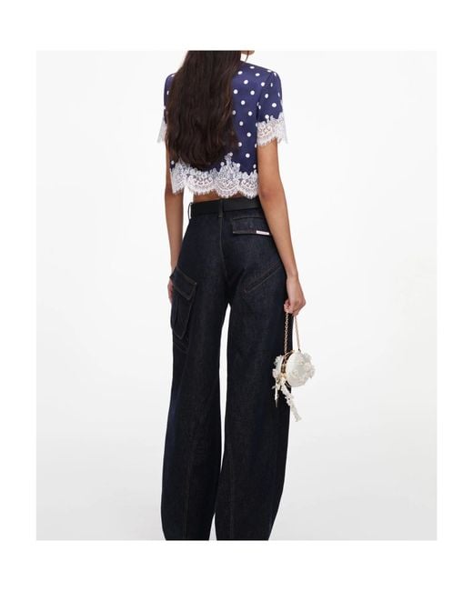 Self-Portrait Blue Polka Dot Satin Top
