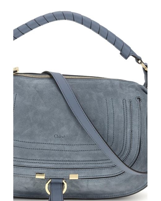 Chloé Blue Chloé Marcie Small Suede Shoulder Bag