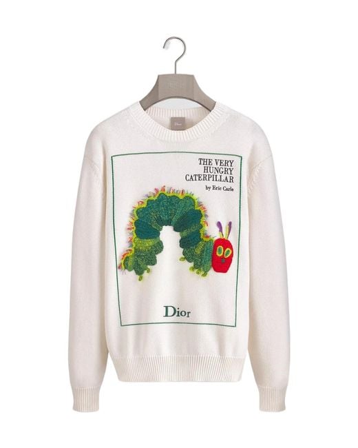Dior White Book Cover Intarsia Knitted Sweater for men