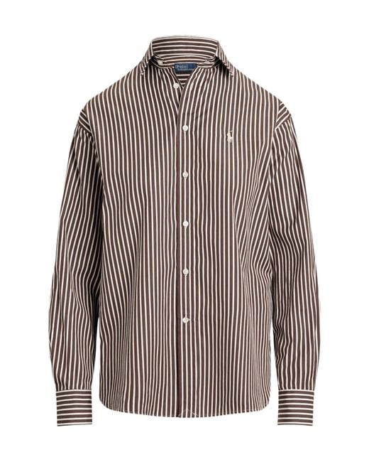 Polo Ralph Lauren Brown Logo Embroidered Striped Shirt