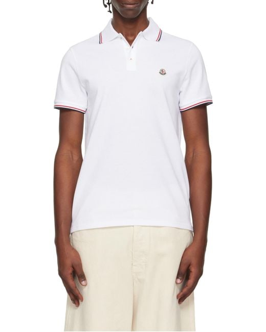 Moncler White Logo Patch Short-Sleeved Polo Shirt for men
