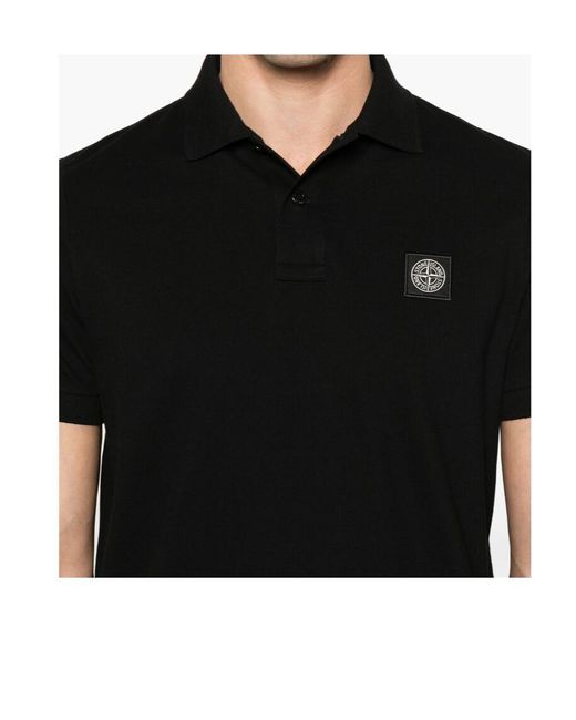 Stone Island Blue Logo Patch Short-Sleeved Polo Shirt for men