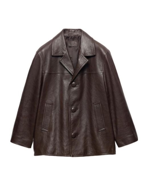 Prada Brown Nappa Leather Caban Jacket for men