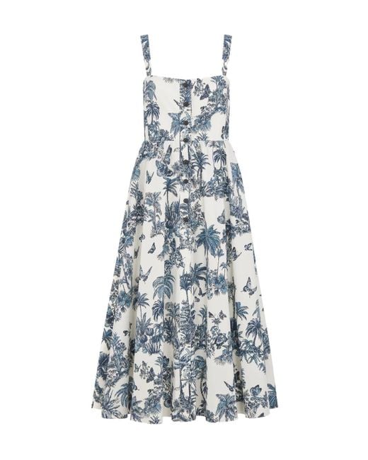 Dior Blue Iviera Mid-Length Flared Dress
