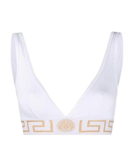Versace White Medusa Band V-Neck Bra