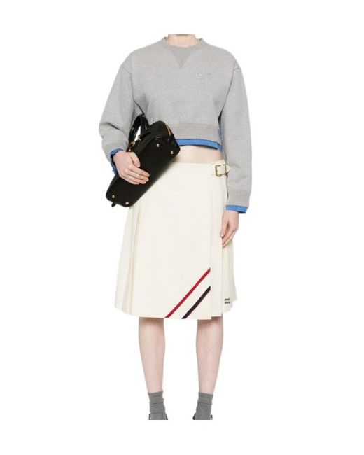 Miu Miu Gray Logo-Patch Cropped Sweatshirt