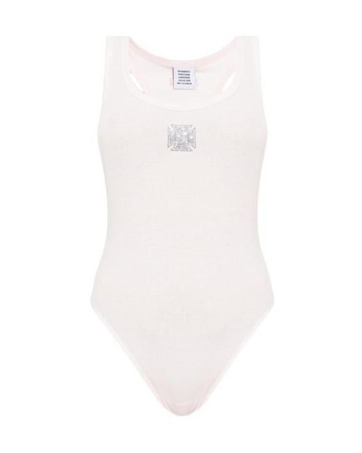 Vetements White Logo Printed Ribbed Sleeveless Bodysuit