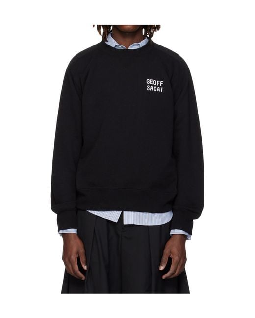 Sacai Black Embroidered Pullover Sweatshirt for men
