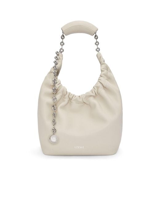 Loewe White Ruched Handle Shoulder Bag