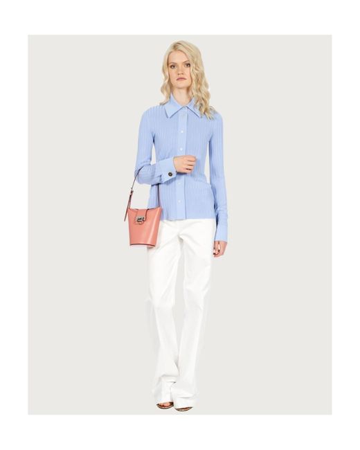 Ferragamo White Ferragamo Trifolio Logo Engraved Shoulder Bag