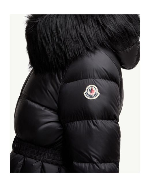 Moncler Black Boed Hooded Shearling-Trimmed Short Down Jacket