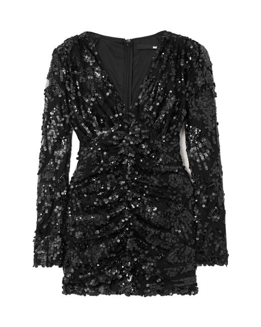 ROTATE BIRGER CHRISTENSEN Black Pleated Sequin Embellishment Dress