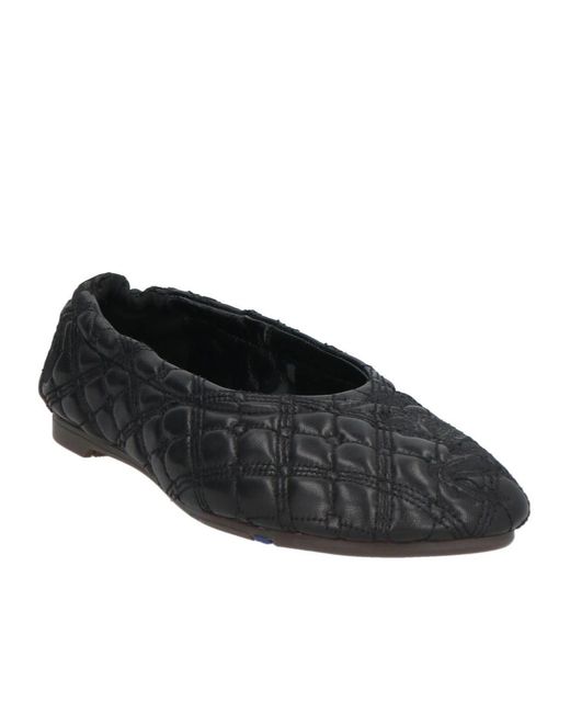 Burberry Black Leather Embroidered Ballet Flats