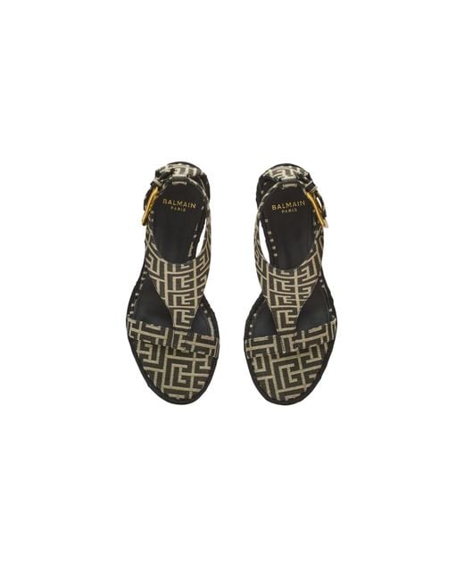 Balmain Metallic Anthem Monogram Jacquard Wedge Espadrilles
