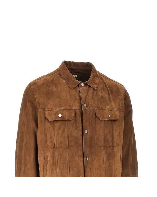 Brunello Cucinelli Brown Suede Button-Up Jacket for men