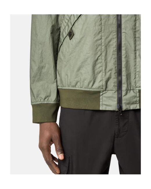 Stone Island Green Lightweight Crinkled Texture Bomber Jacket With Flap Pockets for men