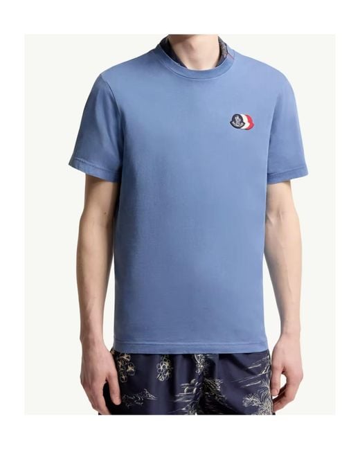 Moncler Blue Logo Patch Crewneck T-Shirt for men