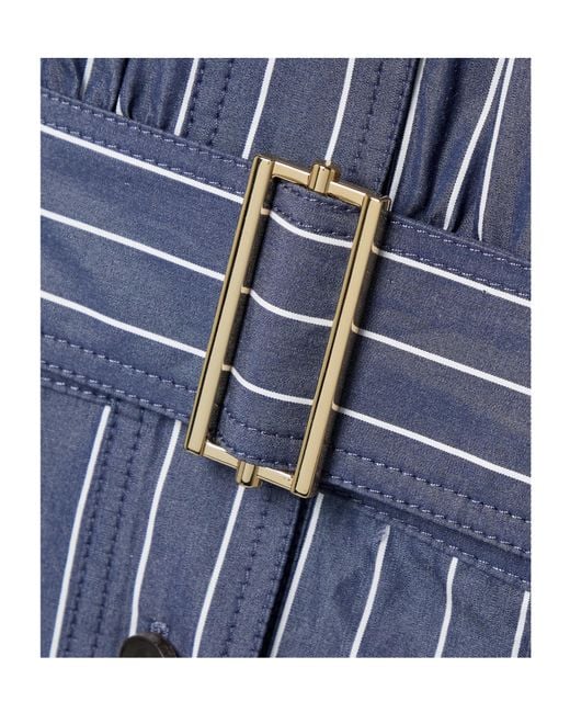 Lafayette 148 New York Blue Belted Striped Cotton-Poplin Midi Shirt Dress