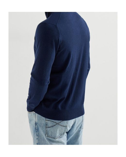 Brunello Cucinelli Blue Long-Sleeved Cashmere Cardigan for men