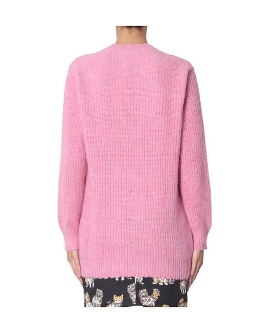 MSGM Pink Embellished Diamond Effect Sweater