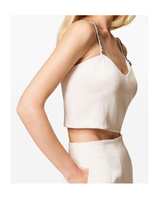 Twinset White Duchesse Embellished Cropped Top