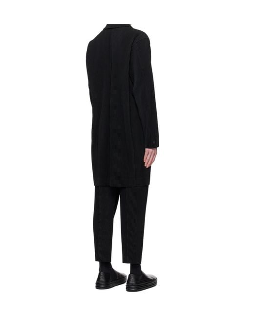 Homme Plissé Issey Miyake Black Plissé Single-Breasted Coat for men