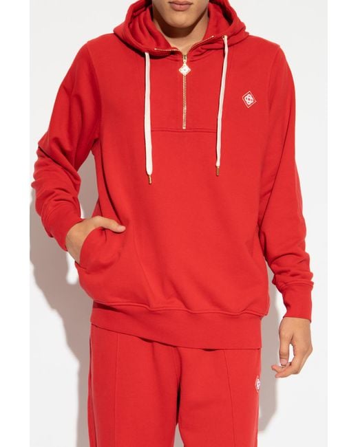 Casablanca Red Logo-Patch Zip-Neck Hoodie for men