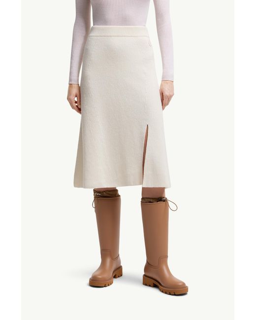 Moncler White Wool Cashmere Midi Skirt