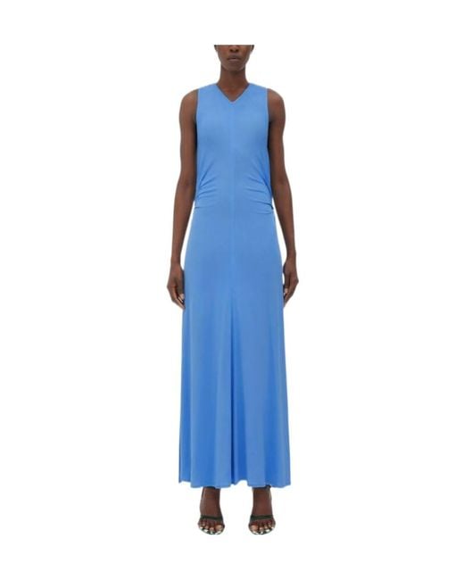 Bottega Veneta Blue Draped Sleeveless Maxi Dress