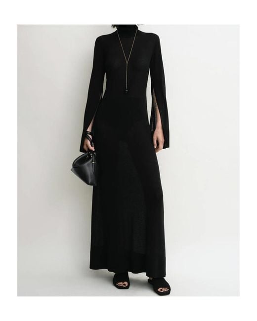 Totême Black Long Turtleneck Dress With Slit Sleeves