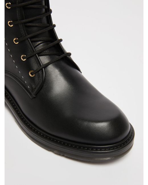 Max Mara Black Leather Combat Boots
