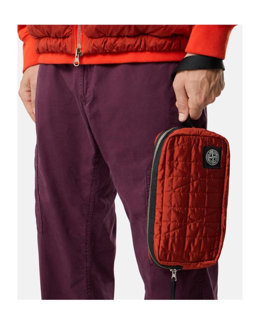 Stone Island Red Wrist Pouch With Inner Compartments And Zip for men