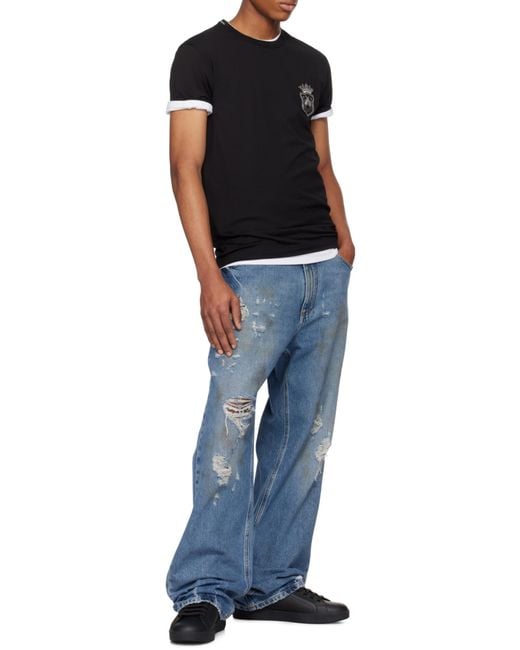 Dolce & Gabbana Black Cotton Embroidery Crest T-Shirt for men
