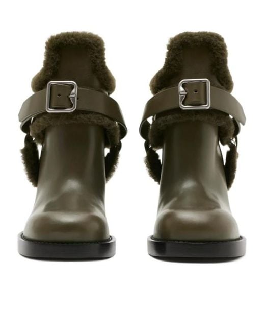 Burberry Green Buckled Round-Toe Ankle Boots