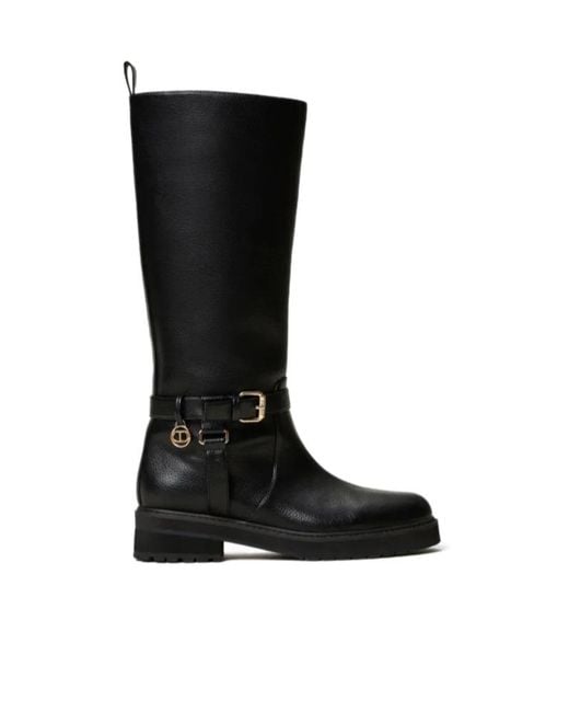 Twinset Black 40Mm Oval T Leather Boots