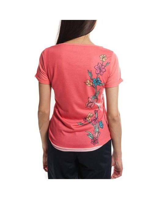EA7 Pink Floral Pattern Round Collar Short-Sleeved T-Shirt
