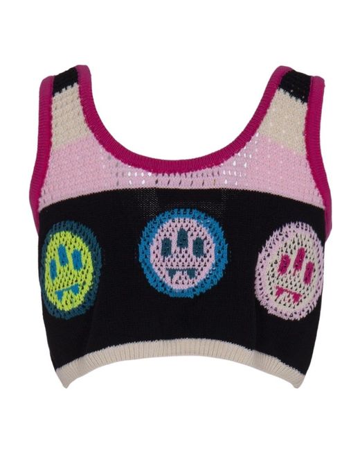 Barrow Pink Crochet-Panelled V-Neck Cropped Top