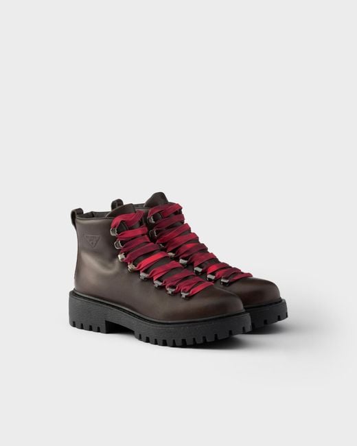 Prada Brown Leather Lace-Up Booties