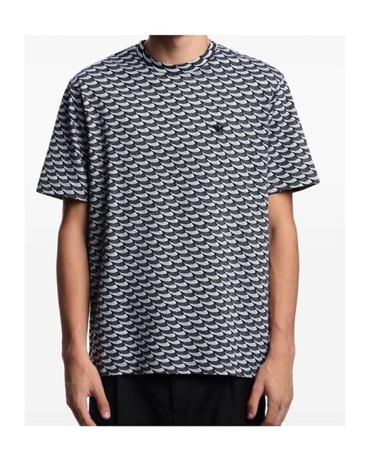 Emporio Armani Blue Wave-Pattern Cotton T-Shirt for men