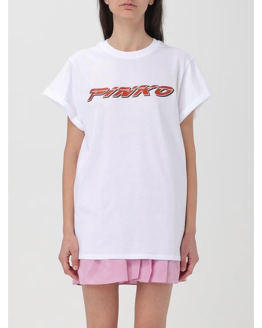 Pinko White Logo Printed Crewneck T-Shirt