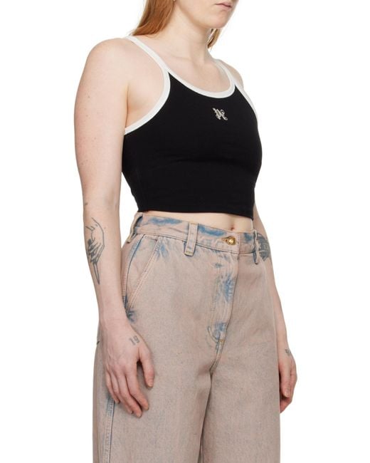 Palm Angels Black Pa Monogram Embroidered Cropped Tank Top