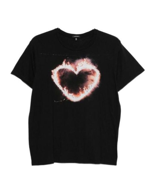 R13 Black Flaming Heart Crew Neck Short Sleeve T-Shirt for men