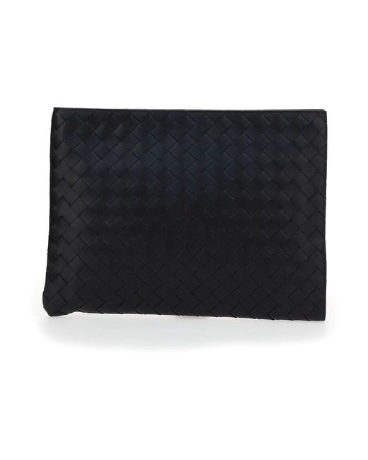 Bottega Veneta Blue Intrecciato Half Zip Pouch for men