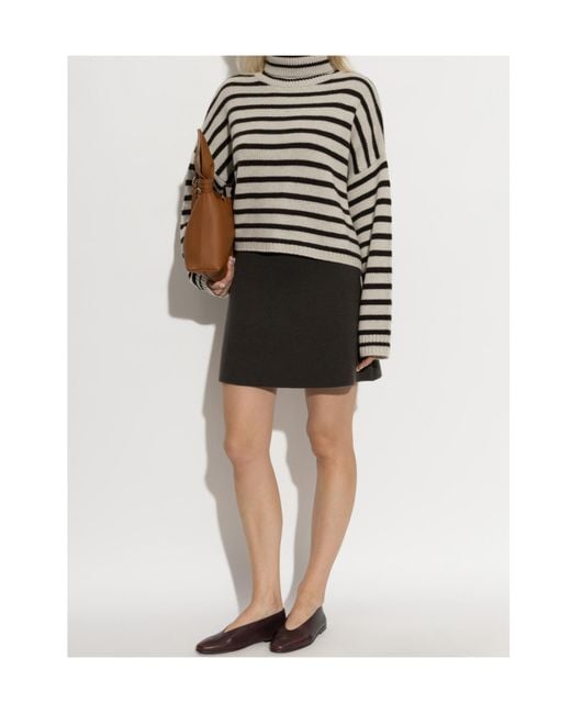 Lisa Yang Gray Karine Striped Turtleneck Sweater